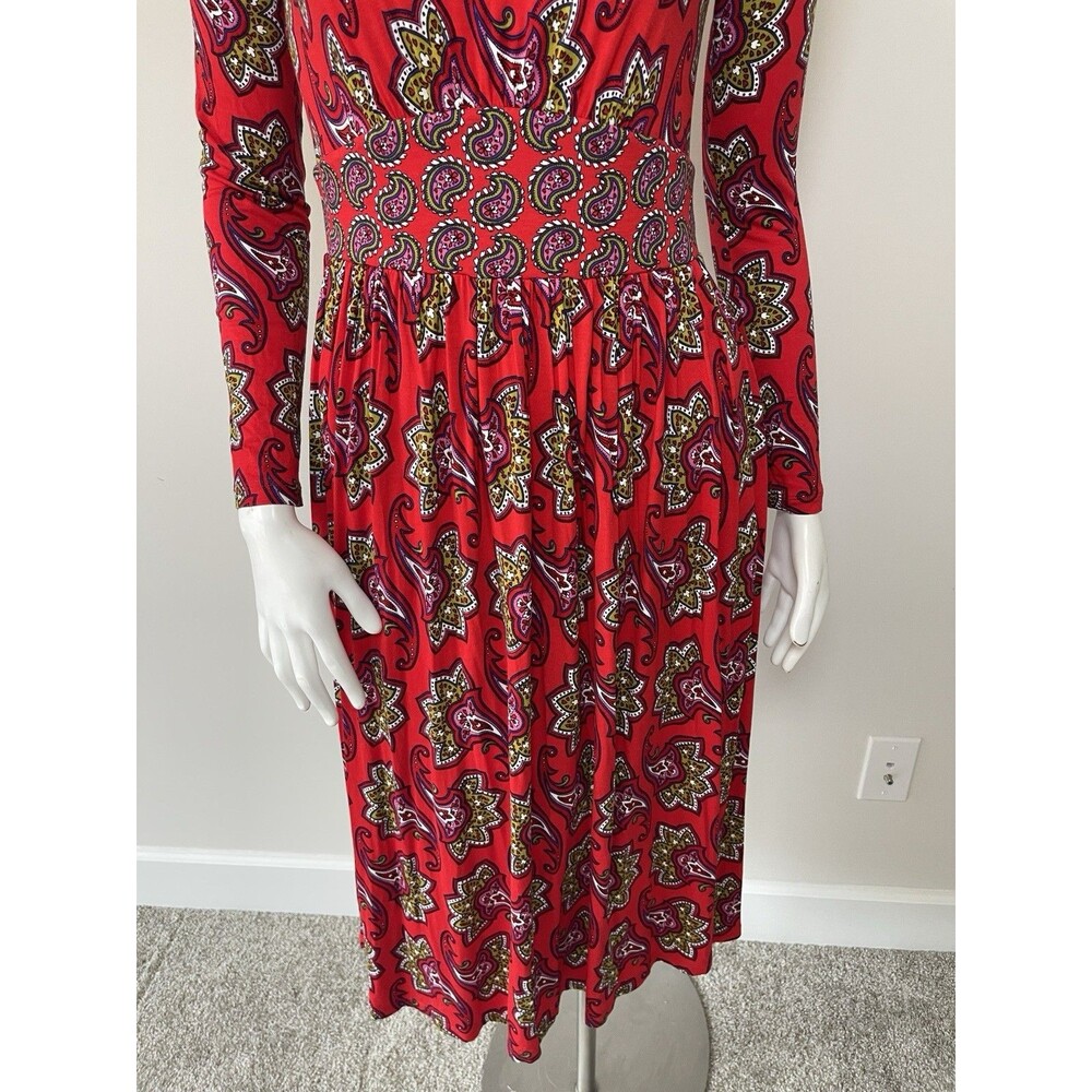 BODEN Thea Long Sleeves Jersey Knit Midi Dress Stretchy US 4P Red Paisley - Picture 4 of 13